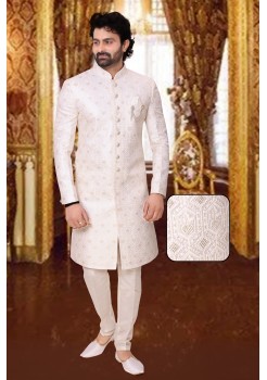 Offwhite Dhupian Silk Indo Western Sherwani